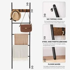 VASAGLE Blanket Ladder, 5-Tier Ladder Shelf, Decorative Ladder With 4 Removable Hooks, Metal Frame, Industrial Style, Rustic Brown And Black ULLS016B01 -Amazon Store 415yH2BTUxL