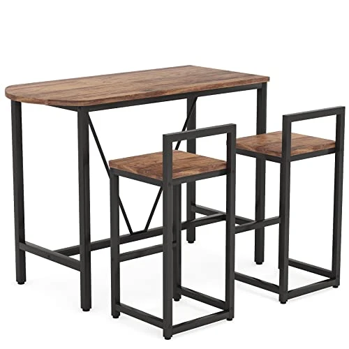 Tribesigns Bar Table And Chairs Set, 43.3" Pub Bar Dining Table And 2 Bar Stools, 3-Piece Wood Counter Height Breakfast Table Set For Kitchen, Apartment, Dining Room, Small Space (Rustic Brown) 4 Tribesigns Bar Table And Chairs Set, 43.3" Pub Bar Dining Table And 2 Bar Stools, 3-Piece Wood Counter Height Breakfast Table Set For Kitchen, Apartment, Dining Room, Small Space (Rustic Brown) - Image 2