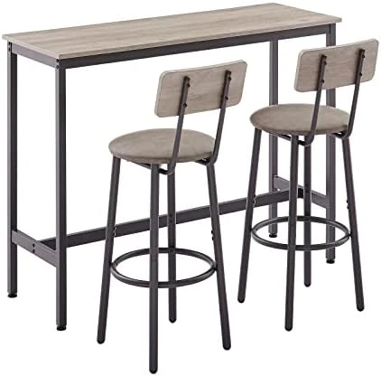WIIS' IDEA 3-Piece Small Bar Dining Table Set For 2, Square Kitchen Table & 2 Barstools Chairs With PU Soft Seat And Backrest For Breakfast Nook, Small Space, Apartment, Grey 12 WIIS' IDEA 3-Piece Small Bar Dining Table Set For 2, Square Kitchen Table & 2 Barstools Chairs With PU Soft Seat And Backrest For Breakfast Nook, Small Space, Apartment, Grey - Image 10