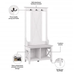 Bush Furniture Key West Entryway Storage Set With Hall Tree, Shoe Bench And Console Table In Pure White Oak -Amazon Store 4163bMHhPoS