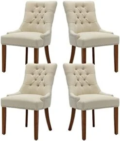 UDAX Upholstered Dining Chairs With Arms, Set Of 6, Dining Room Chairs With Solid Wood Legs And Tufted Backrest(Linen+Beige) -Amazon Store 416AsT8Yx1L. AC