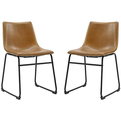 Walker Edison Douglas Urban Industrial Faux Leather Armless Dining Chairs, Set Of 2, Whiskey Brown 3 Walker Edison Douglas Urban Industrial Faux Leather Armless Dining Chairs, Set Of 2, Whiskey Brown
