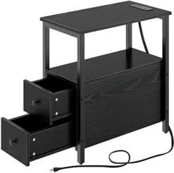 Rolanstar End Table With Charging Station, Narrow Side Table With 2 Wooden Drawers, USB Ports And Power Outlets, Nightstand Sofa Table For Small Spaces, Living Room, Bedroom, Rustic Brown -Amazon Store 416DdYEY65L. AC