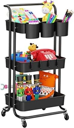 LEHOM 3-Tier Rolling Utility Cart With Hanging Cups & Hooks & Handle, Multifunctional Art Cart Organizer Storage With Wheels, Easy Assembly For Office, Bedroom, Kitchen, Bathroom, Laundry (White) 18 LEHOM 3-Tier Rolling Utility Cart With Hanging Cups & Hooks & Handle, Multifunctional Art Cart Organizer Storage With Wheels, Easy Assembly For Office, Bedroom, Kitchen, Bathroom, Laundry (White) -Amazon Store 416EiH7k8FL. AC