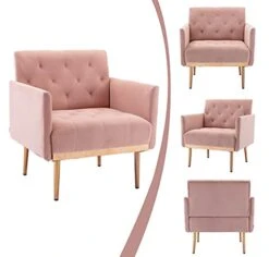 SLEERWAY Modern Velvet Single Sofa Chair, Upholstered Accent Living Room Chair, Comfy Armchair With Rose Golden Metal Legs, Tufted Chair For Reading Or Lounging (Pink) 20 SLEERWAY Modern Velvet Single Sofa Chair, Upholstered Accent Living Room Chair, Comfy Armchair With Rose Golden Metal Legs, Tufted Chair For Reading Or Lounging (Pink) -Amazon Store 416OK2xKXOS