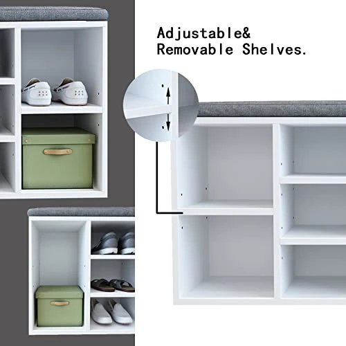 Entryway Shoe Storage Bench, Multifunctional Creative Organizer Storage Stool W/Soft Cushion Seat, Foot Stool Storage Cabinet For Hallway Bedroom (White) 6 Entryway Shoe Storage Bench, Multifunctional Creative Organizer Storage Stool W/Soft Cushion Seat, Foot Stool Storage Cabinet For Hallway Bedroom (White) - Image 4