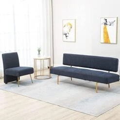 MOJAY Modern Fabric Linen Armless Love Seats Sofa, Couch For Living Room Furniture With Golden Legs For Bedroom,Small Spaces -Amazon Store 416QpNf6s8L. AC