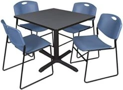 Cain 36" Square Breakroom Table- Grey & 4 Zeng Stack Chairs- Black -Amazon Store 416WUJII6hL. AC