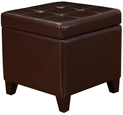 Adeco Bonded Leather Square Tufted Footstool, 18", Brown Storage Ottomans, 10 Adeco Bonded Leather Square Tufted Footstool, 18", Brown Storage Ottomans, - Image 8