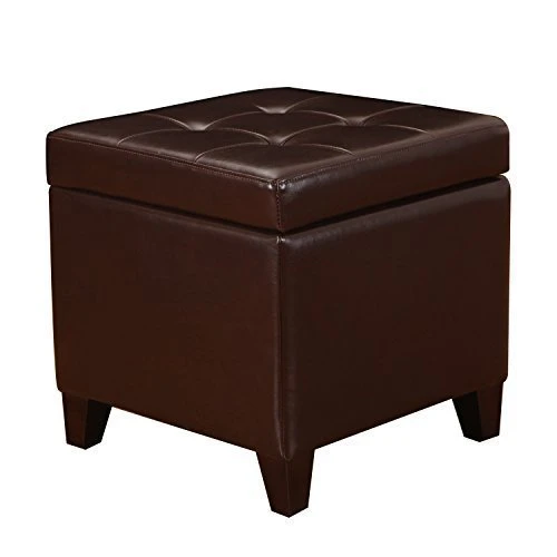 Adeco Bonded Leather Square Tufted Footstool, 18", Brown Storage Ottomans, 3 Adeco Bonded Leather Square Tufted Footstool, 18", Brown Storage Ottomans,