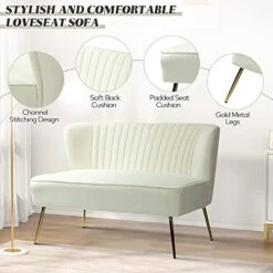 HULALA HOME Velvet Loveseat Sofa With Gold Legs, Mid-Century Modern Upholstered Love Seat Couch, Tufted Small 2-Seat Sofa Armless For Living Room, Bedroom, Apartment Small Spaces, Ivory 20 HULALA HOME Velvet Loveseat Sofa With Gold Legs, Mid-Century Modern Upholstered Love Seat Couch, Tufted Small 2-Seat Sofa Armless For Living Room, Bedroom, Apartment Small Spaces, Ivory -Amazon Store 416bEAoWwPL