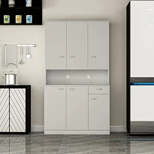 WERSMT Kitchen Pantry Storage Cabinet With 6 Door 1 Drawer 1 Display Space, Multifunctional Buffet Storage Coffee Bar For Kitchen, Living Room, 39.37"x15.35"x70.86",White 8 WERSMT Kitchen Pantry Storage Cabinet With 6 Door 1 Drawer 1 Display Space, Multifunctional Buffet Storage Coffee Bar For Kitchen, Living Room, 39.37"x15.35"x70.86",White - Image 6