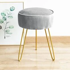 Modern Velvet Round Footstool Ottoman, Peacock Blue Velvet Ottoman Vanity Stool Foot Rest With Gold Legs, Upholstered Pleated Vanity Chair Ottoman, Makeup Stools For Vanity, Footrest For Living Room -Amazon Store 416eykXihVL. AC