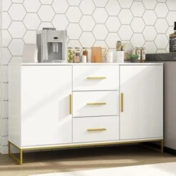 AIEGLE Sideboard Buffet Cabinet With 3 Drawers & 2 Doors, Kitchen Buffet Storage Cabinet Entryway Cupboard With Gold Metal Legs, Black (47.2" L X 15.7" W X 29.3" H) 18 AIEGLE Sideboard Buffet Cabinet With 3 Drawers & 2 Doors, Kitchen Buffet Storage Cabinet Entryway Cupboard With Gold Metal Legs, Black (47.2" L X 15.7" W X 29.3" H) -Amazon Store 416gzWQxJL. AC 1