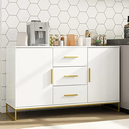 AIEGLE Sideboard Buffet Cabinet With 3 Drawers & 2 Doors, Kitchen Buffet Storage Cabinet Entryway Cupboard With Gold Metal Legs, Black (47.2" L X 15.7" W X 29.3" H) 9 AIEGLE Sideboard Buffet Cabinet With 3 Drawers & 2 Doors, Kitchen Buffet Storage Cabinet Entryway Cupboard With Gold Metal Legs, Black (47.2" L X 15.7" W X 29.3" H) - Image 7