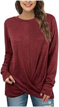 Long Sleeve Shirts For Women,Casual Crew Neck Fashion Front Twist Slit Pullover Top Solid Loose Workout Tops -Amazon Store 416hUKdUHaL. AC