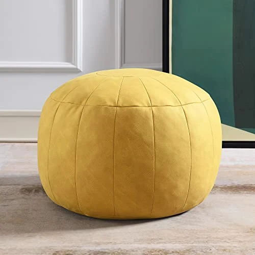 C COMFORTLAND Unstuffed Faux Suede Ottoman Pouf, Round Foot Rest Poof Ottomans, Floor Foot Stool Poufs, Bean Bag Chair Cover With Storage For Living Room, Bedroom, Or Wedding Gifts Yellow 6 C COMFORTLAND Unstuffed Faux Suede Ottoman Pouf, Round Foot Rest Poof Ottomans, Floor Foot Stool Poufs, Bean Bag Chair Cover With Storage For Living Room, Bedroom, Or Wedding Gifts Yellow - Image 4