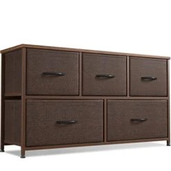 Cubiker Dresser Storage Organizer, 5 Drawer Dresser Tower Unit For Bedroom Hallway Entryway Closets, Small Dresser Clothes Storage With Wide Sturdy Steel Frame Wood Top, Brown