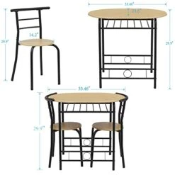 VECELO 3-Piece Bar Table Set, Round Tabletop & Chair For Kitchen Dining Room Breakfast, Built-in Wine Rack, Space Saving[X-Large], 33.46" Length X 23.6" Width, Black And Natural -Amazon Store 416r3ldX8PL