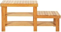 JTdiffer Bamboo Shoe Storage Entryway Bench With 2 Tier Shoe Organizer Shelf, Hallway Front Door Entry Shoes Changing Stool Plant Stand Rack 550LBS Max Load -Amazon Store 4174E2i9gsL. AC
