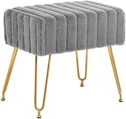 Fefances Large Vanity Stool Chair For Makeup Room Modern Velvet Square Ottoman Comfortable Footrest Stool With V Gold Legs Pink -Amazon Store 4174ttbk9jL. AC