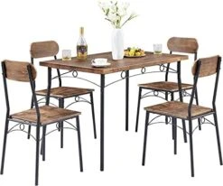 VECELO 3-Piece Bar Table Set, Round Tabletop & Chair For Kitchen Dining Room Breakfast, Built-in Wine Rack, Space Saving[X-Large], 33.46" Length X 23.6" Width, Black And Natural -Amazon Store 4176sQKiE6L. AC 1