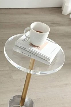 Artmaze Clear Acrylic End Table,Side Table,Brushed Brass Metal,Round,for Office, Living Room And Bedroom,Easy Assembly,12x12 Inch，21.3 Inch High -Amazon Store 41792yto8HL