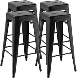 COSTWAY Metal Bar Stools Set Of 4, With Removable Back, 30'' Bar Height Stools With Rubber Feet, Stylish And Modern Chairs, For Kitchen, Dining Rooms, And Side Bar (Gun-Update, 30'') -Amazon Store 417ACLuckOL. AC