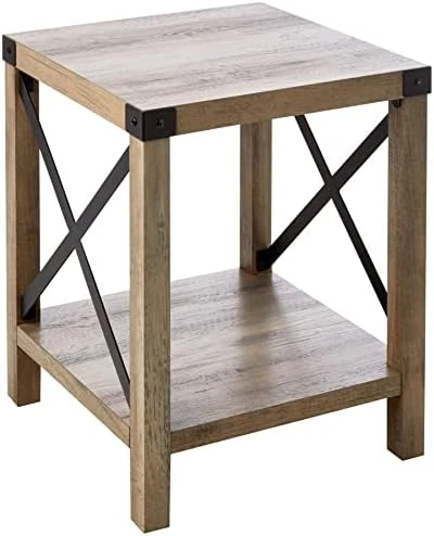 Walker Edison Sedalia Modern Farmhouse Metal-X Side Table Set, 2 Pack, Rustic Oak 7 Walker Edison Sedalia Modern Farmhouse Metal-X Side Table Set, 2 Pack, Rustic Oak - Image 5