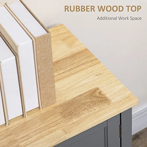 HOMCOM Sideboard Buffet Cabinet, Retro Kitchen Cabinet, Coffee Bar Cabinet With Rubber Wood Top, Drawers, Adjustable Shelves For Living Room, Entryway, Gray 7 HOMCOM Sideboard Buffet Cabinet, Retro Kitchen Cabinet, Coffee Bar Cabinet With Rubber Wood Top, Drawers, Adjustable Shelves For Living Room, Entryway, Gray - Image 5