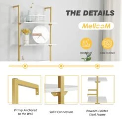 MELLCOM 5 Tier Industrial Ladder Shelf, Wood Modern Bookshelf With Golden Metal Frame, Wall-Mounted Plant Flower Storage Organizer For Living Room, Bathroom, Kitchen, Balcony 17 MELLCOM 5 Tier Industrial Ladder Shelf, Wood Modern Bookshelf With Golden Metal Frame, Wall-Mounted Plant Flower Storage Organizer For Living Room, Bathroom, Kitchen, Balcony -Amazon Store 417Dhh26QxL