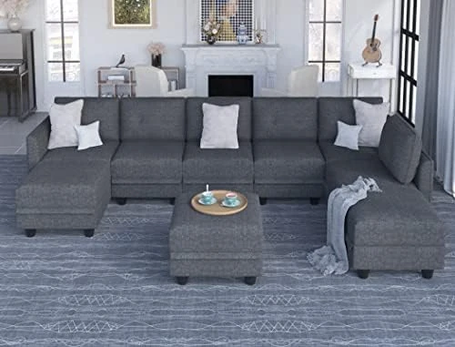 LLappuil Modular Sofa Sectioanl Couch With Storage, Convertible 6 Seater L Shaped Modular Chaise Sofa With Ottoman, Denim Blue 9 LLappuil Modular Sofa Sectioanl Couch With Storage, Convertible 6 Seater L Shaped Modular Chaise Sofa With Ottoman, Denim Blue - Image 7