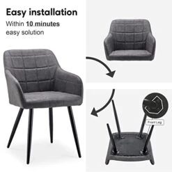 CLIPOP Upholstered Modern Dining Chair Set Of 4, Faux Leather Kitchen Armchair With Padded Seat, Armrest, Heavy Duty Metal Leg, Leisure Side Chair For Living Room Lounge Cafe, Light Grey -Amazon Store 417II8UjbhL