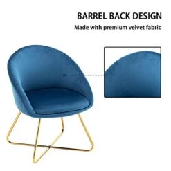 Altrobene Modern Accent Chair, Velvet Dining Chair Set, Living Room Bedroom Kitchen Arm Chair, Golden Finished, Set Of 2, Navy Blue