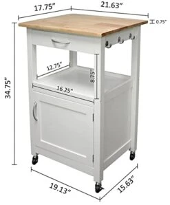 EHemco Kitchen Island Cart On Wheels With Drawer, Storage Cabinet, Shelf And Natural Solid Hardwood Top, White Base -Amazon Store 417TFiEMuML