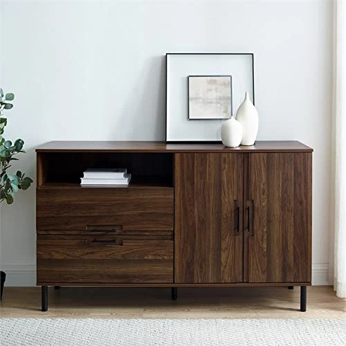 Walker Edison Modern Detailed Cabinet Door And 2 Drawer Storage-Sideboard-Buffet, 56, Dark Walnut 4 Walker Edison Modern Detailed Cabinet Door And 2 Drawer Storage-Sideboard-Buffet, 56, Dark Walnut - Image 2
