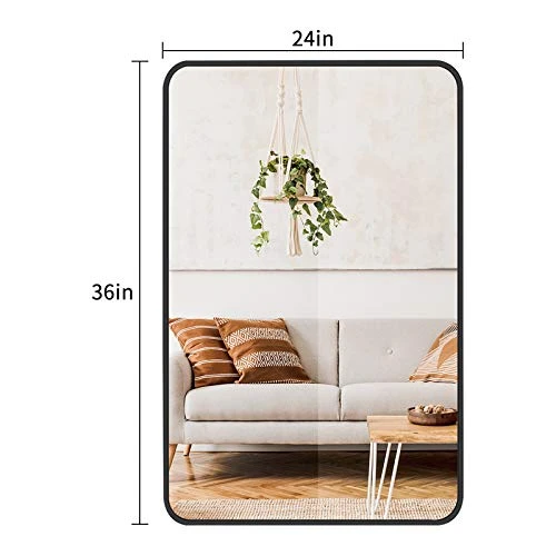 24"x36" Black Bathroom Mirror, Upgrade Metal Frame Wall Mounted With Rounded Corner For Entryways, Living Rooms 4 24"x36" Black Bathroom Mirror, Upgrade Metal Frame Wall Mounted With Rounded Corner For Entryways, Living Rooms - Image 2