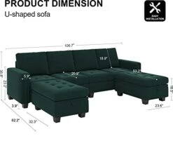 Belffin Velvet U Shaped Sectional Sofa Couch With Storage Ottoman Convertibel Sectional Sofa With Reversible Chaises Green -Amazon Store 417dsGwj7dL