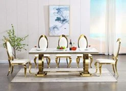 Goderfuu Marble Dining Table - 78 Inch Luxury Modern Dining Room Table With Gold Stainless Steel Base, Rectangle Dining Table Set For 6 To 8, Gold And White Dining Room Table For Kitchen, Dining Room -Amazon Store 417e6pblfwL