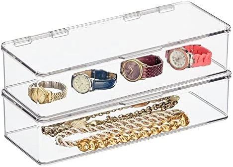 MDesign Stackable Plastic Closet Storage Container Bin Box With Hinge Lid For Organizing Shoes, Booties, Pumps, Sandals, Wedges, Flats, Heels - Lumiere Collection - 2 Pack - Clear 11 MDesign Stackable Plastic Closet Storage Container Bin Box With Hinge Lid For Organizing Shoes, Booties, Pumps, Sandals, Wedges, Flats, Heels - Lumiere Collection - 2 Pack - Clear - Image 9