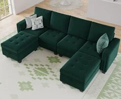 Belffin Velvet U Shaped Sectional Sofa Couch With Storage Ottoman Convertibel Sectional Sofa With Reversible Chaises Green -Amazon Store 417oPQLwO0L