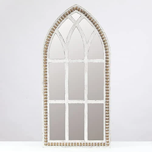 LuxenHöme Rustic Wood Cathedral Wall Mirror, Window Pane Wall Decor, Large Farmhouse Wall Decorations For Living Room Bedroom, 39 Inch, White/Wood 3 LuxenHöme Rustic Wood Cathedral Wall Mirror, Window Pane Wall Decor, Large Farmhouse Wall Decorations For Living Room Bedroom, 39 Inch, White/Wood