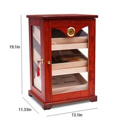 Humidifier Cabinet Spanish Solid Fir Double Low Glass Top Premium Design Large Humidifier Cabinet, 19.3 * 13.14 * 11.4 Inches Can Be Placed In The Living Room