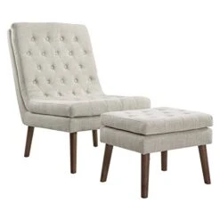 Modway Modify Tufted Modern Lounge Accent Chair And Ottoman Set In Beige