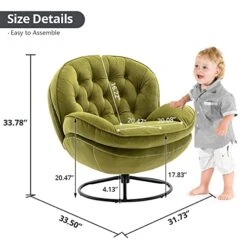 Velvet Swivel Accent Chair With Ottoman Set, Modern Lounge Chair With Metal Base Frame & Footrest, Comfy Single Leisure Sofa Chair Reading Chair With 360 Degree Swiveling For Living Room, Fruit Green 18 Velvet Swivel Accent Chair With Ottoman Set, Modern Lounge Chair With Metal Base Frame & Footrest, Comfy Single Leisure Sofa Chair Reading Chair With 360 Degree Swiveling For Living Room, Fruit Green -Amazon Store 417syBVutTL