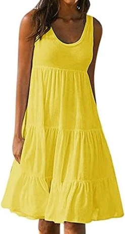 Attine Ruched Bodycon Dress For Women,Women's Solid Color Beach Sundress Sleeveless Dress Crewneck Loose Hem Flowy Dresses -Amazon Store 417tmudX38S. AC
