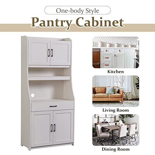Merax Modern Kitchen Pantry, Storage Cabinet With Open Shelf, Drawer And 2 Cabinet With Adjustable Shelves, Antique White, 71.3" Height 9 Merax Modern Kitchen Pantry, Storage Cabinet With Open Shelf, Drawer And 2 Cabinet With Adjustable Shelves, Antique White, 71.3" Height - Image 7