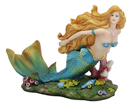 Ebros Nautical Coastal Beach Colorful Blonde Mermaid With Shimmering Blue Tail Swimming By Corals Wine Holder Display Figurine Resin Sea Siren Kitchen Decor Party Centerpiece Ocean Reef Nymph Statue 4 Ebros Nautical Coastal Beach Colorful Blonde Mermaid With Shimmering Blue Tail Swimming By Corals Wine Holder Display Figurine Resin Sea Siren Kitchen Decor Party Centerpiece Ocean Reef Nymph Statue - Image 2