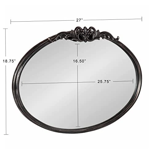 Kate And Laurel Arendahl Glam Ornate Oval Mirror, 27" X 18.75", Black, Traditional Baroque Inspired Wall Decor 7 Kate And Laurel Arendahl Glam Ornate Oval Mirror, 27" X 18.75", Black, Traditional Baroque Inspired Wall Decor - Image 5