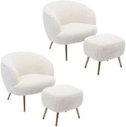DUOMAY Modern Accent Chair With Ottoman, Sherpa Upholstered Barrel Chair With Footrest, Comfy Lounge Chair Single Sofa Armchair Club Chair For Living Room Bedroom Office, White 24 DUOMAY Modern Accent Chair With Ottoman, Sherpa Upholstered Barrel Chair With Footrest, Comfy Lounge Chair Single Sofa Armchair Club Chair For Living Room Bedroom Office, White -Amazon Store 4184ceGcG5L. AC